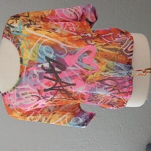 Full Circle Trends Graffiti print net shirt